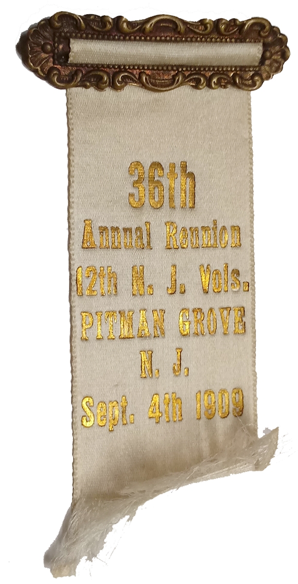 12TH NEW JERSEY INFANTRY REUNION RIBBON, 1909