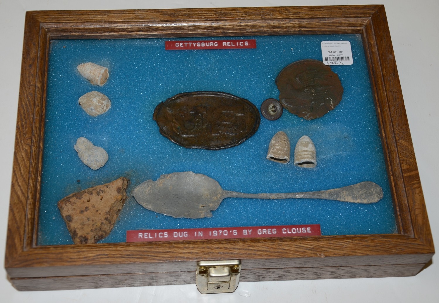 GROUPING OF CIVIL WAR RELICS RECOVERED BY GREG CLOUSE AT GETTYSBURG