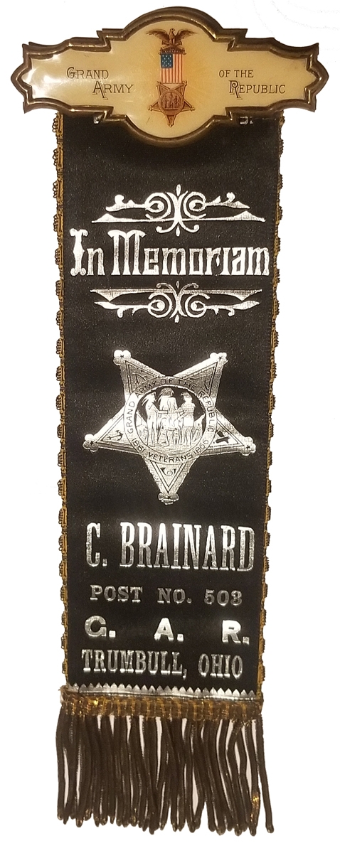 G.A.R. MOURNING RIBBON -  C. BRAINARD POST 503, TRUMBULL, OHIO