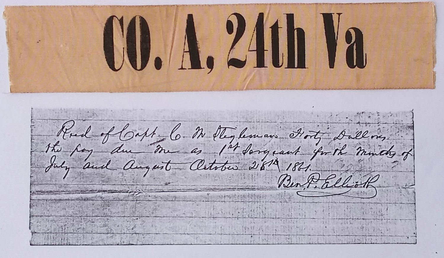 ID’D CONFEDERATE REUNION RIBBON FOR COMPANY A, 24TH VIRGINIA