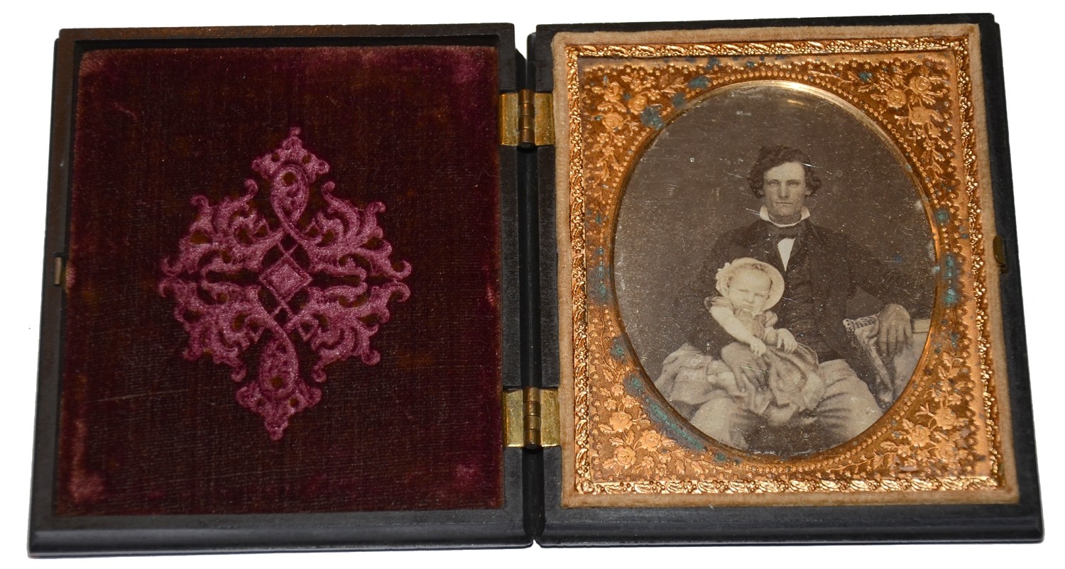 DAGUERREOTYPE OF FATHER AND CHILD IN UNION CASE