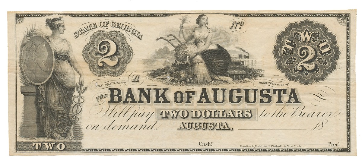 STATE OF GEORGIA BANK OF AUGUSTA $2 NOTE