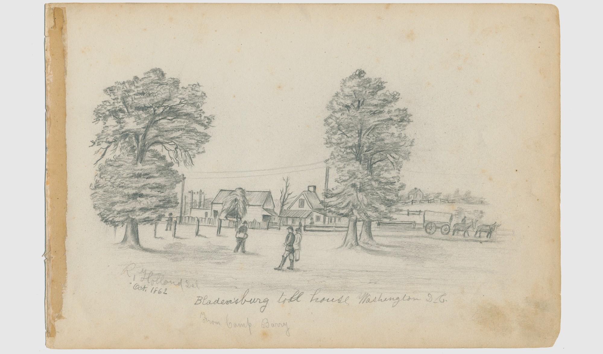 SKETCHES IN VIRGINIA BY RICHARD HOLLAND, 9TH MASSACHUSETTS LIGHT ARTILLERY – “BLADENSBURG TOLL HOUSE, WAHINGTON D.C.”, OCTOBER 1862