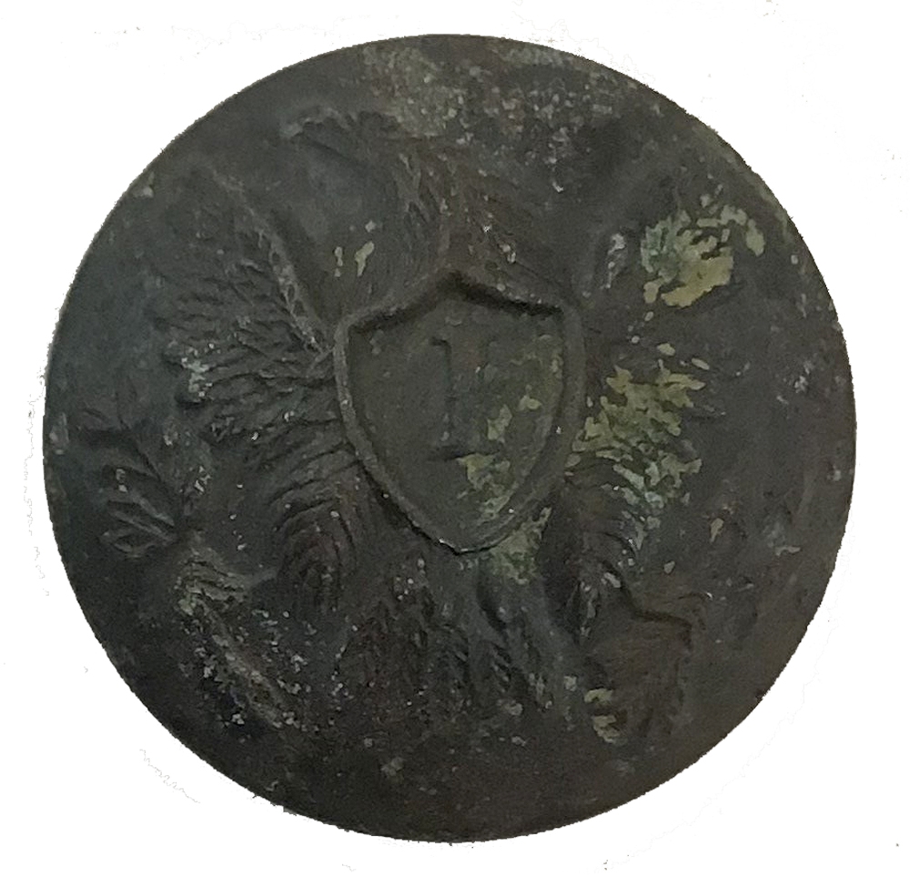 US INFANTRY OFFICER’S “I” JACKET BUTTON RECOVERED TOP OF DEVIL’S DEN IN WOODS