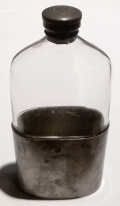 GLASS FLASK WITH PEWTER BASE, PATENTED 1866