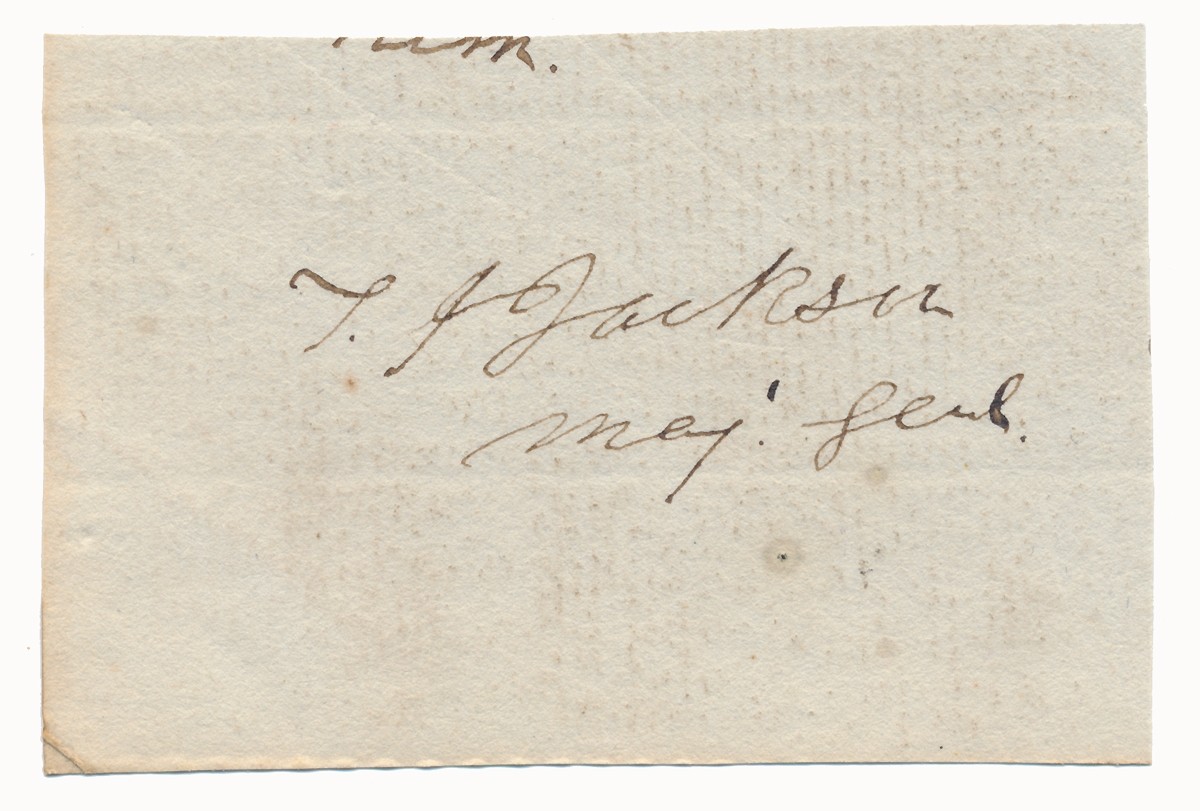 CLIPPED SIGNATURE OF “STONEWALL” JACKSON