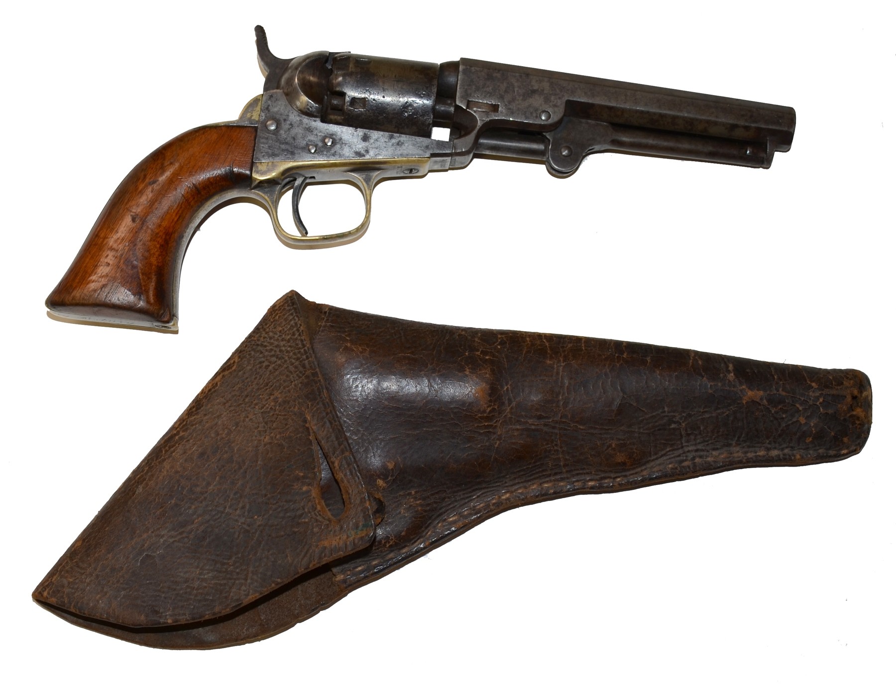 CAPTURED INSCRIBED COLT POCKET REVOLVER IN A CONFEDERATE HOLSTER