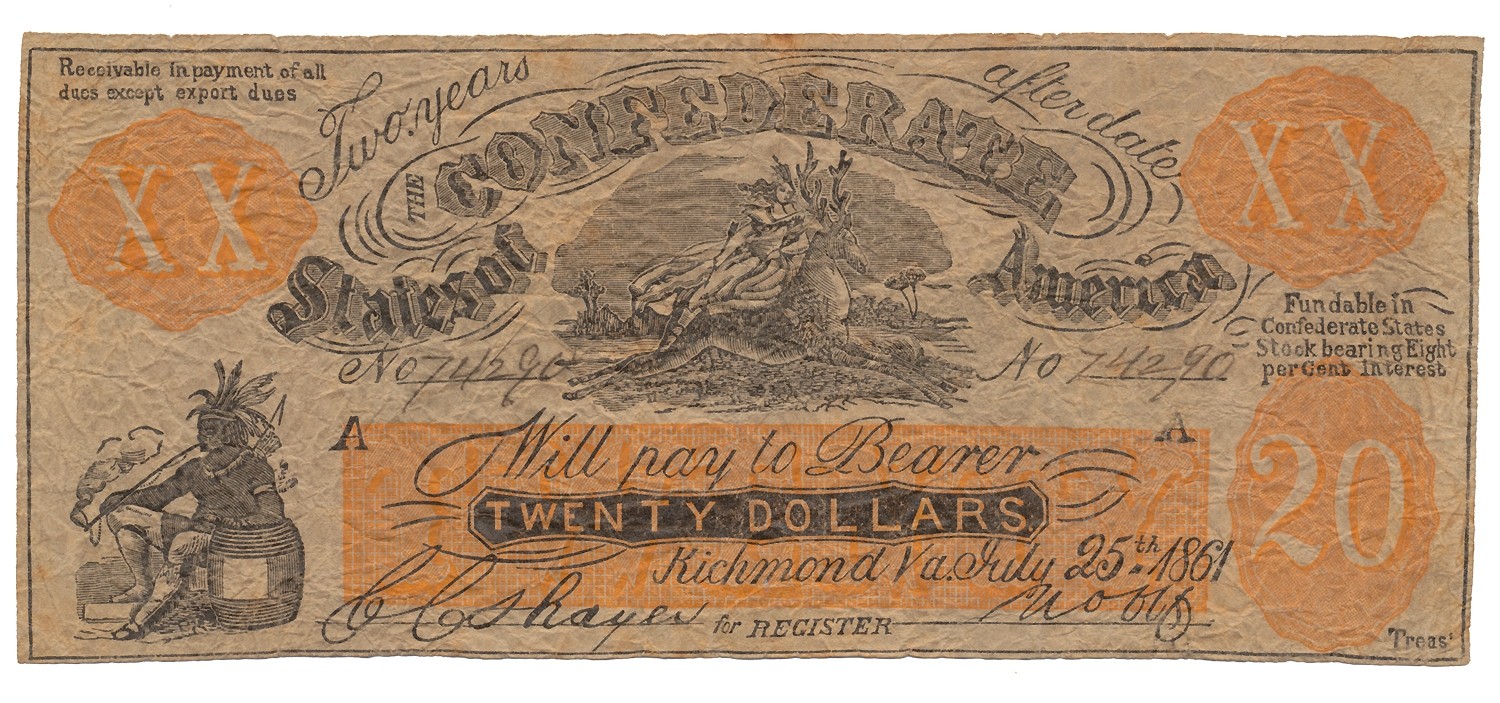 ORIGINAL COUNTERFEIT CSA $20 NOTE BY UPHAM CT-XXI-A3