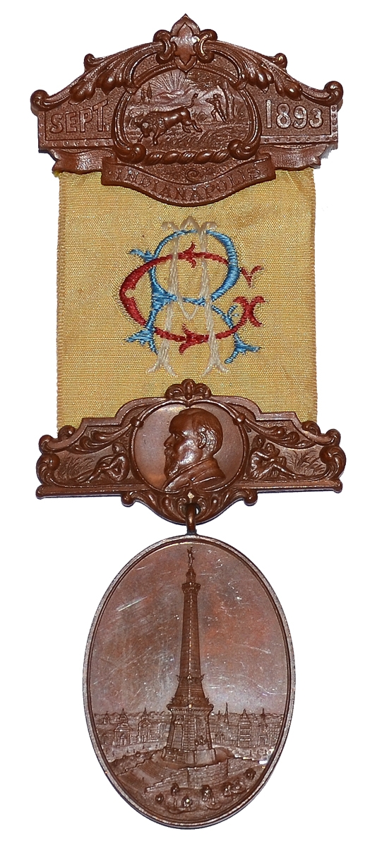 1893 INDIANAPOLIS G.A.R. NATIONAL ENCAMPMENT BADGE,  ISAAC DYER ESTATE, COLONEL 15th MAINE