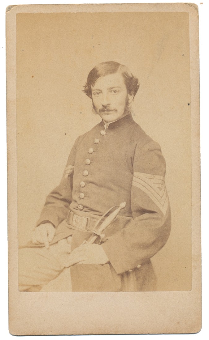 VERY NICE INK SIGNED SEATED VIEW OF MASSACHUSETTS QUARTERMASTER SERGEANT