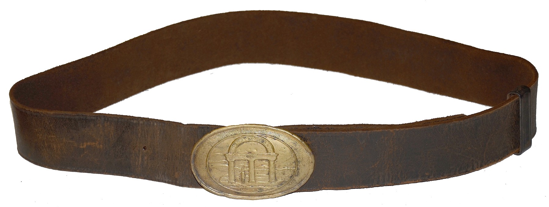 NON-DUG GEORGIA OVAL BELT PLATE ON LEATHER