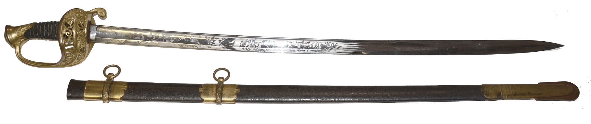 FIRST YEAR AMES US MODEL 1850 STAFF AND FIELD OFFICER’S SWORD, INSCRIBED, DATED, AND INSPECTED