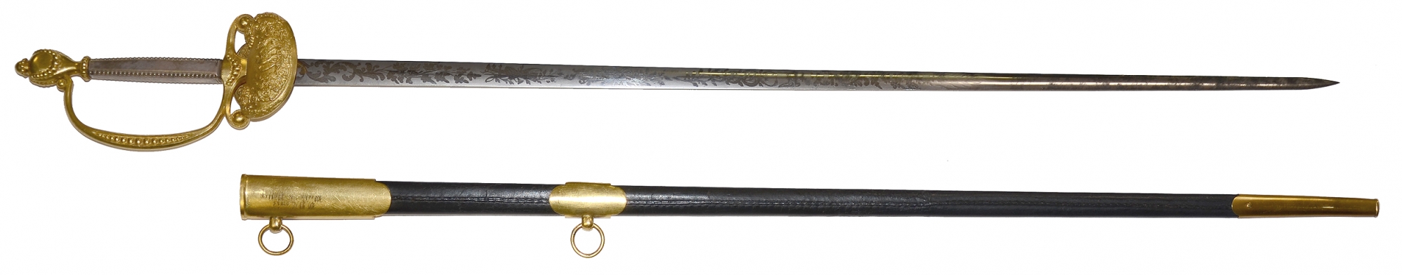 RARE NON-REGULATION U.S. MODEL 1834 MEDICAL STAFF SWORD WITH PRESENTATION TO WILLIAM P. COWIE, 1ST MASSACHUSETTS INFANTRY
