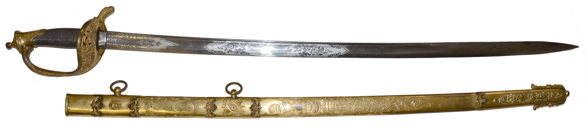 MINTY SILVER GRIP AMES HIGH GRADE PRESENTATION STAFF AND FIELD SWORD PRESENTED TO MAJOR H.D. JOHNSON, JR., AN OFFICER IN THE VIRGINIA BRIGADE (U.S.) OF WARD HILL LAMON, LINCOLN’S CONFIDANT, BODYGUARD, AND US MARSHAL D.C. 