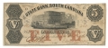 STATE BANK OF SOUTH CAROLINA $5.00 NOTE DECEMBER 20TH 1860