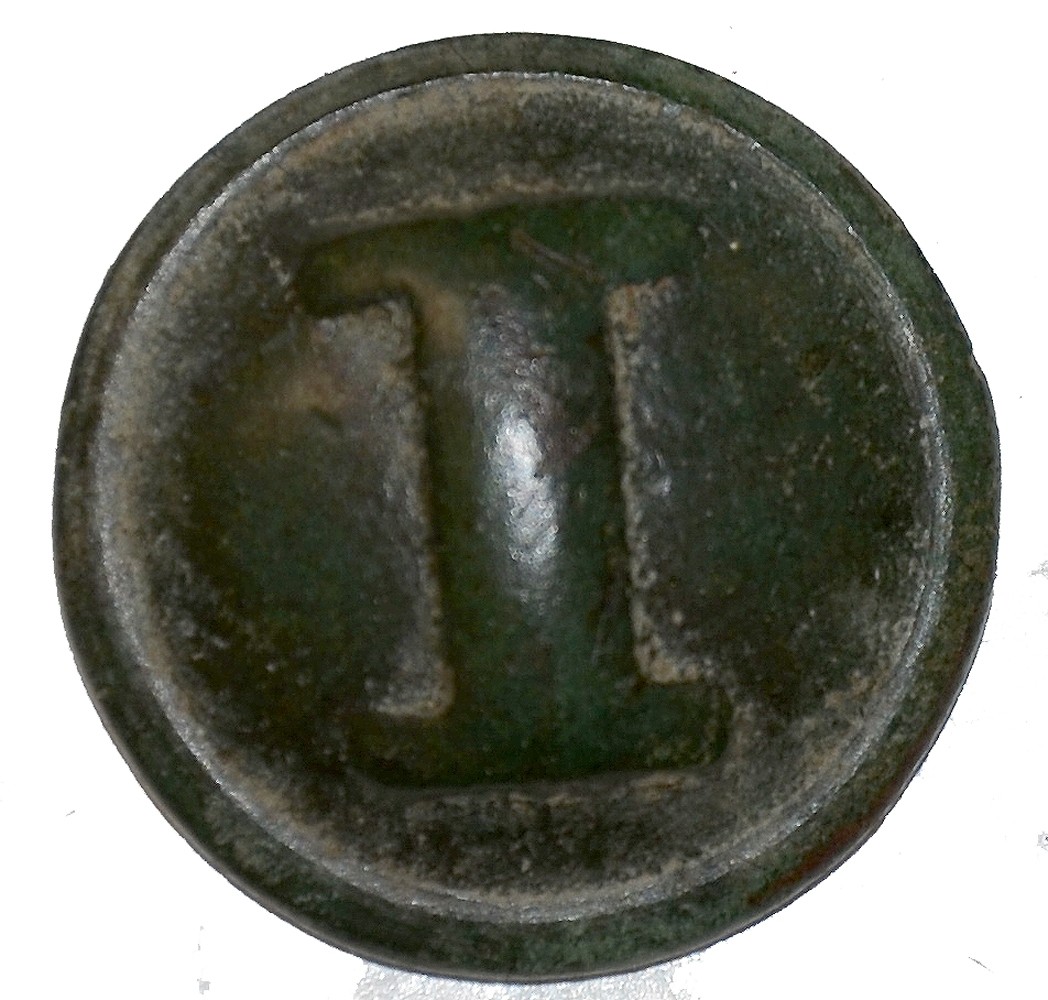 RELIC CONFEDERATE CAST “I” COAT BUTTON