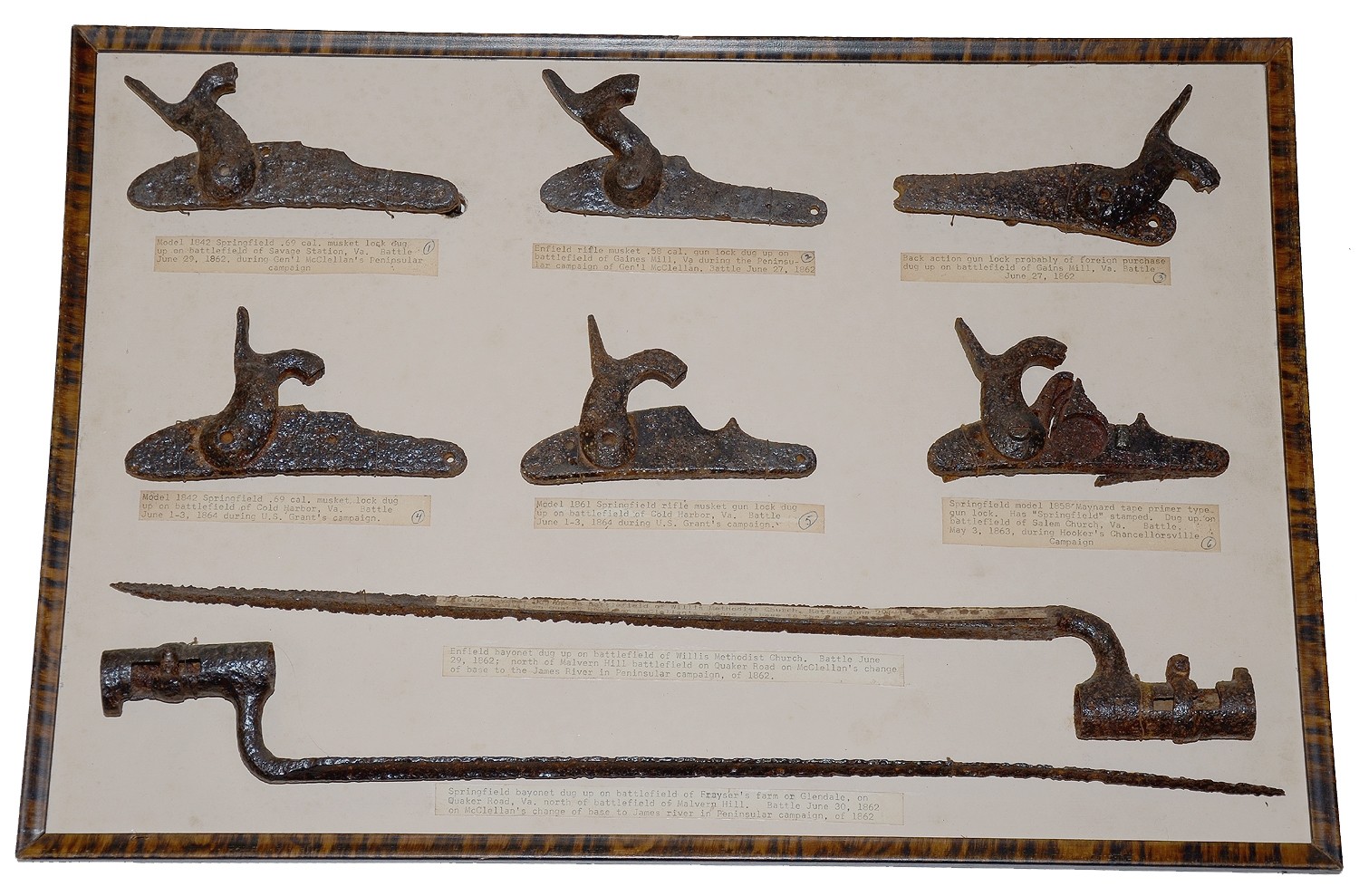 FANTASTIC OLD RELIC BOARD OF MUSKET LOCKS AND BAYONETS
