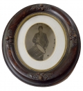 LARGE OVAL FRAMED FULL-PLATE TINTYPE OF VERMONT BRIGADE DRUMMER NELSON L. BAXTER WHO DIED OF DISEASE