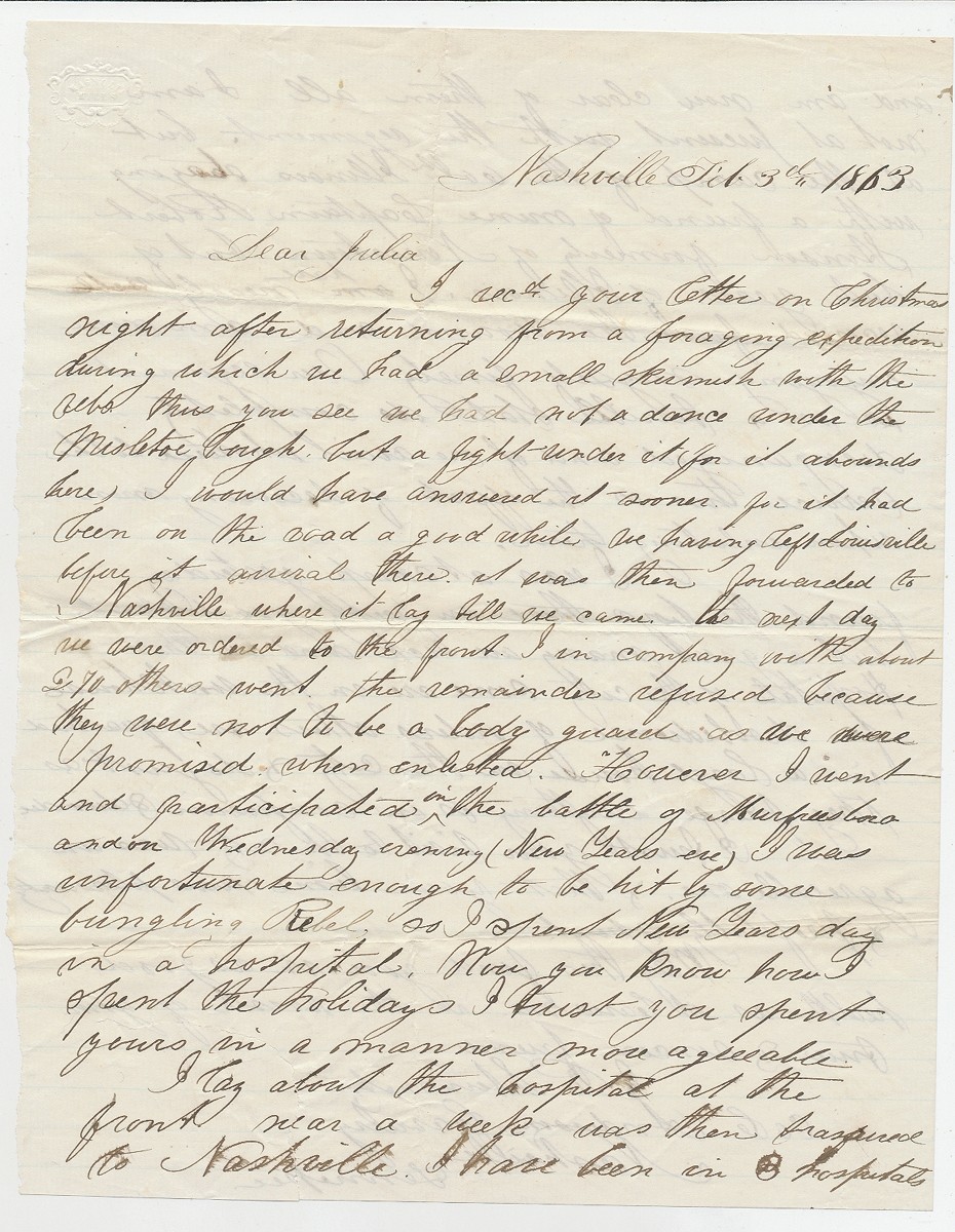 FEBRUARY 1863 SOLDIER LETTER & COVER - PRIVATE JACOB R. STEINMETZ, CO. “C” & “L,” 15TH PENNSYLVANIA CAVALRY, TO SUPPOSED SWEETHEART JULIA ST. CLAIR
