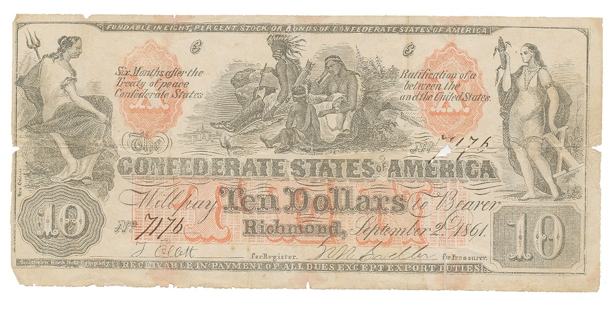 ORIGINAL COUNTERFEIT CSA $10 NOTE BY UPHAM CT-22