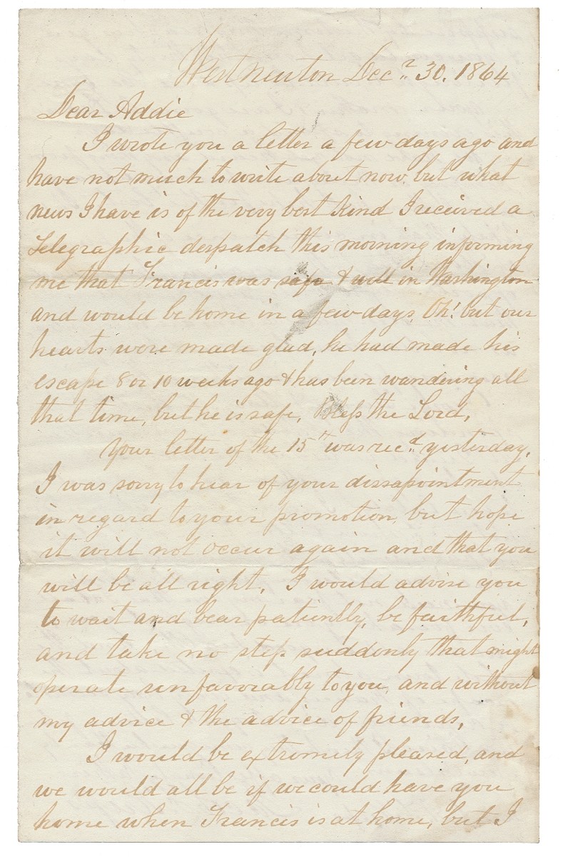 DECEMBER 1864 CIVIL WAR LETTER FROM LEBANON PA RESIDENT JACOB FORNEY 
