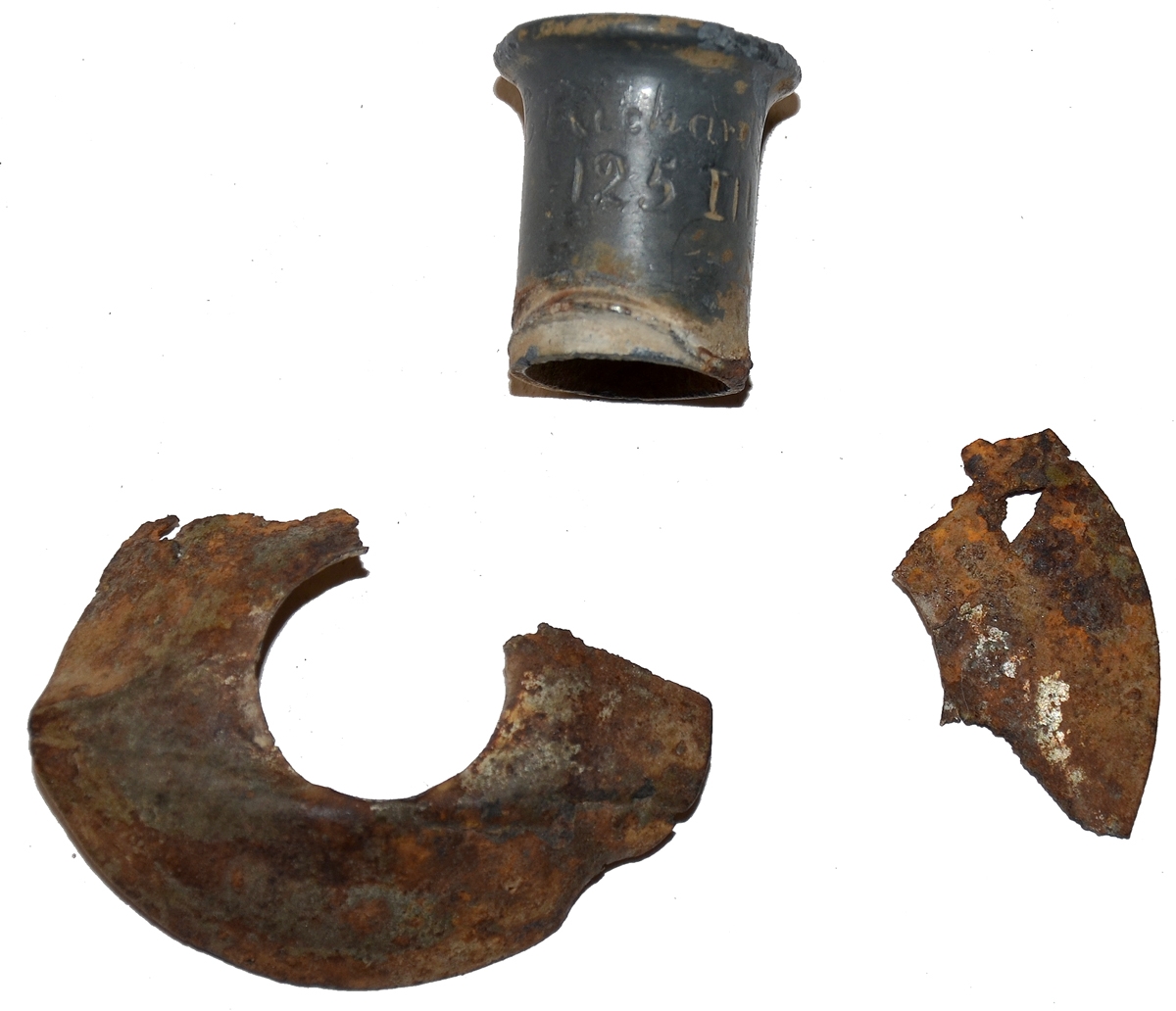 RELIC PEWTER CANTEEN SPOUT WITH CARVED IDENTIFICATION
