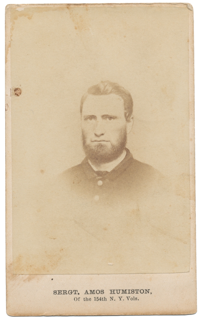 BUST VIEW CDV OF SERGEANT AMOS HUMISTON KILLED AT GETTYSBURG – FATHER OF “THE CHILDREN OF THE BATTLEFIELD”