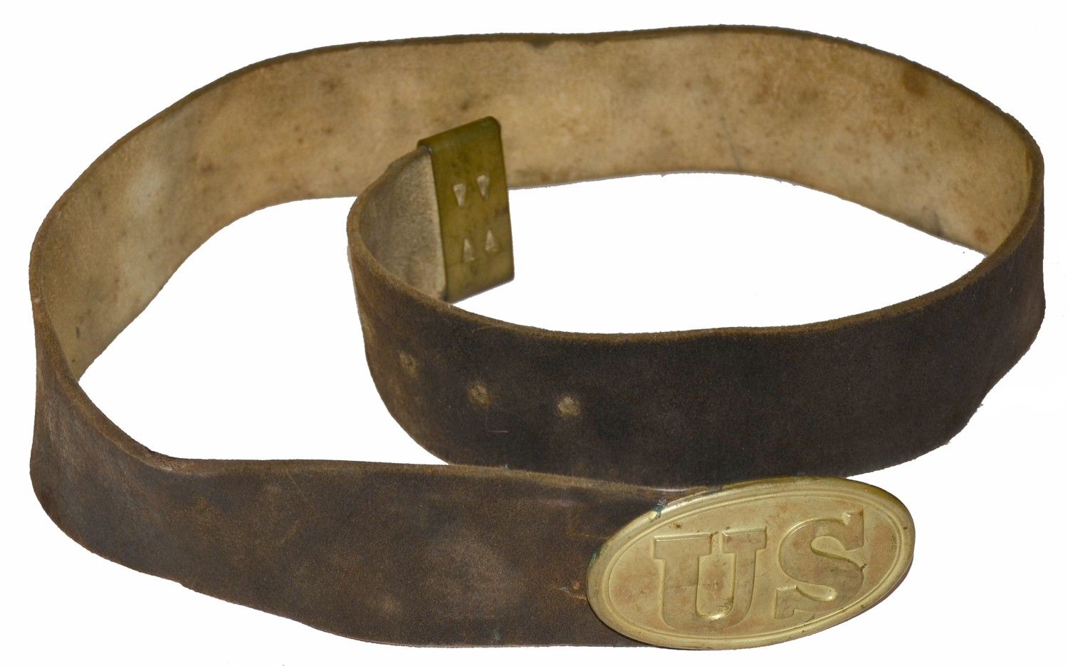 US CIVIL WAR REGULATION ISSUE BUFF INFANTRY WAISTBELT WITH KEEPER AND OVAL US PLATE