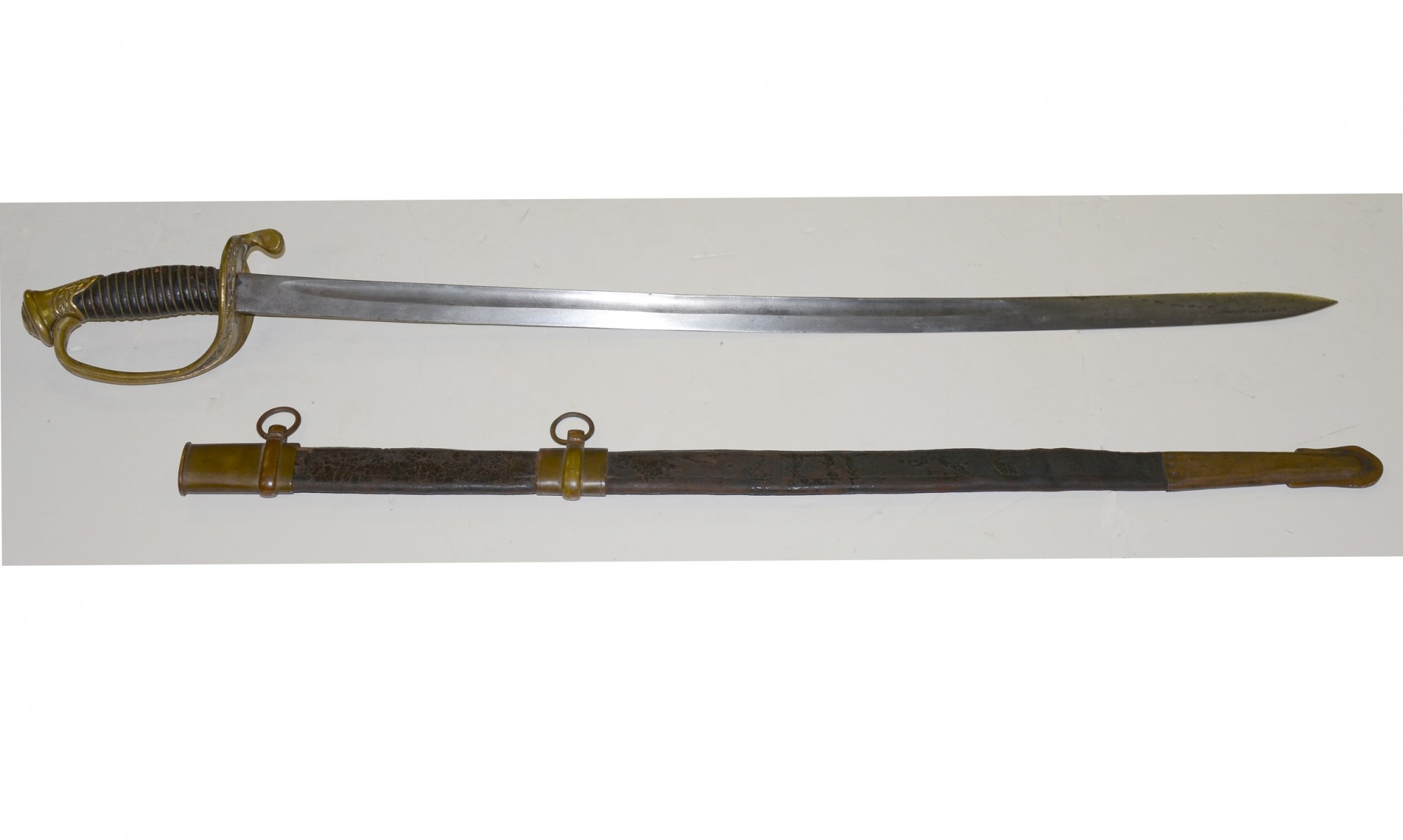 CONFEDERATE BOYLE AND GAMBLE FOOT OFFICER’S SWORD WITH LEATHER SCABBARD