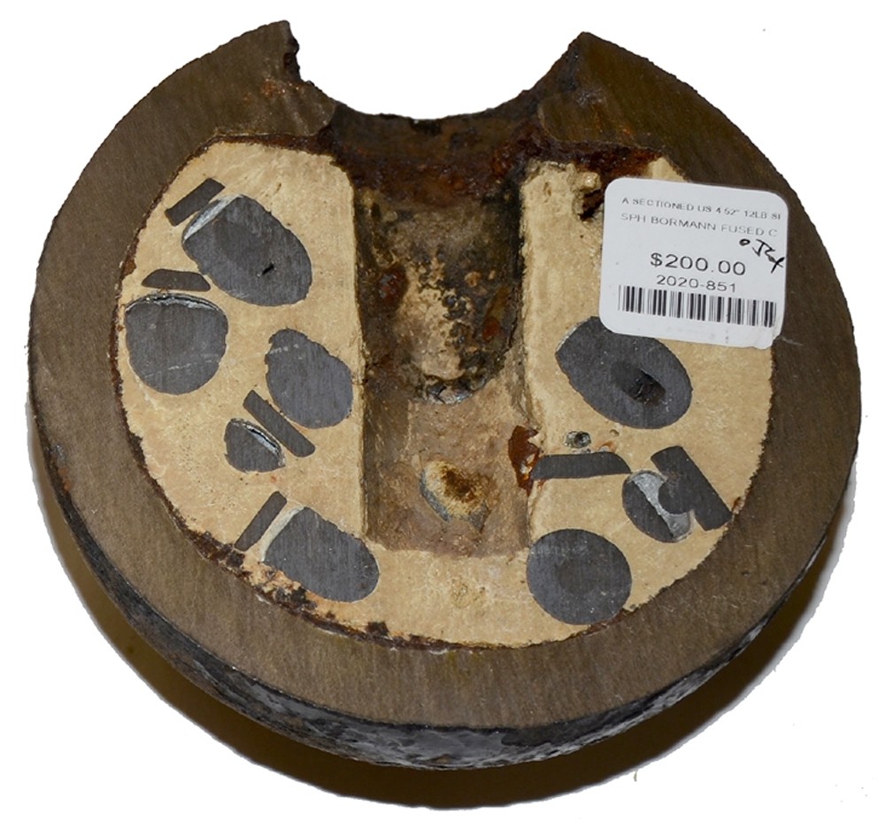 SECTIONED US 4.52” 12 LB. SPHERICAL CASE-SHOT SHELL