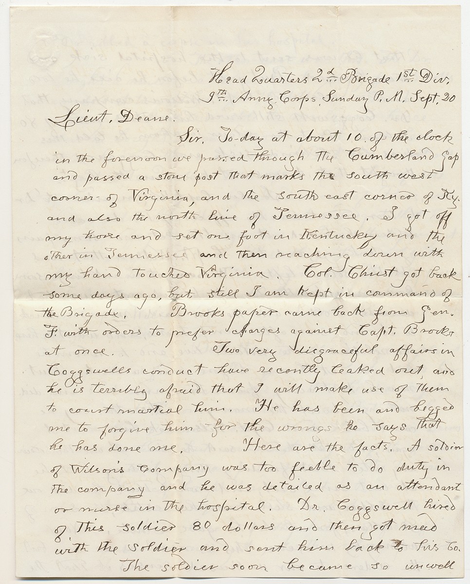 1863 SOLDIER LETTER COL EBENEZER W PIERCE 29TH MASSACHUSETTS 