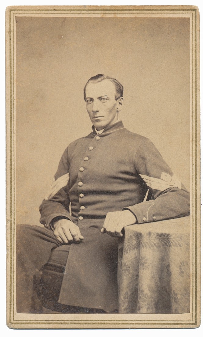 NICE SEATED CDV OF A STERN LOOKING UNION FIRST SERGEANT