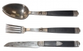 EARLY SILVER MOUNTED TRAVELER’S OR OFFICER’S FOLDING UTENSIL SET