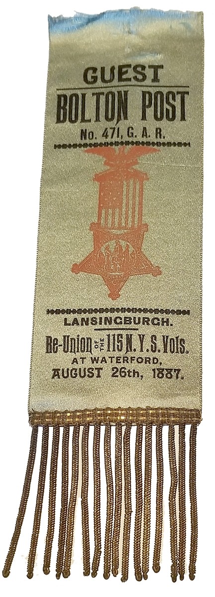 G.A.R. GUEST REUNION RIBBON - BOLTON POST NO. 471, 115th N.Y.S. VOLS. - 1887 