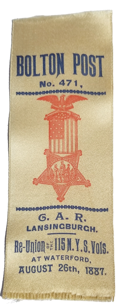 G.A.R. REUNION RIBBON - BOLTON POST NO. 471, 115th N.Y.S. VOLS. 1887 