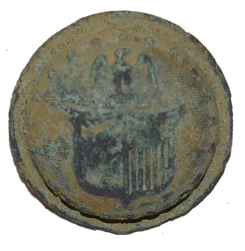 STATE OF NEW YORK COAT BUTTON RECOVERED IN 2ND CORPS CAMP IN TANEYTOWN, MARYLAND-GETTYSBURG CAMPAIGN