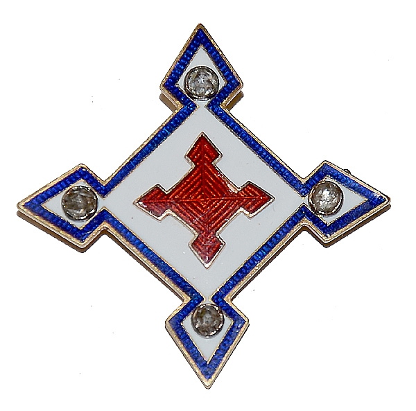 RED, WHITE, AND BLUE ENAMELED 10th ARMY CORPS BADGE