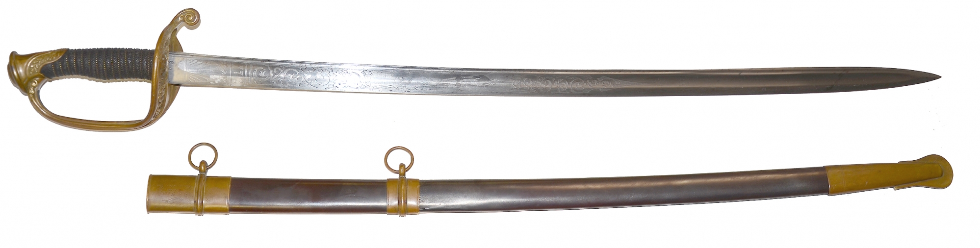 1861 PRESENTATION M1850 STAFF AND FIELD SWORD WITH GUTTA PERCHA GRIP: DRILL MASTER AND ARTIST DAVID DALHOF NEAL, SUMNER HOME GUARD, SAN FRANCISCO