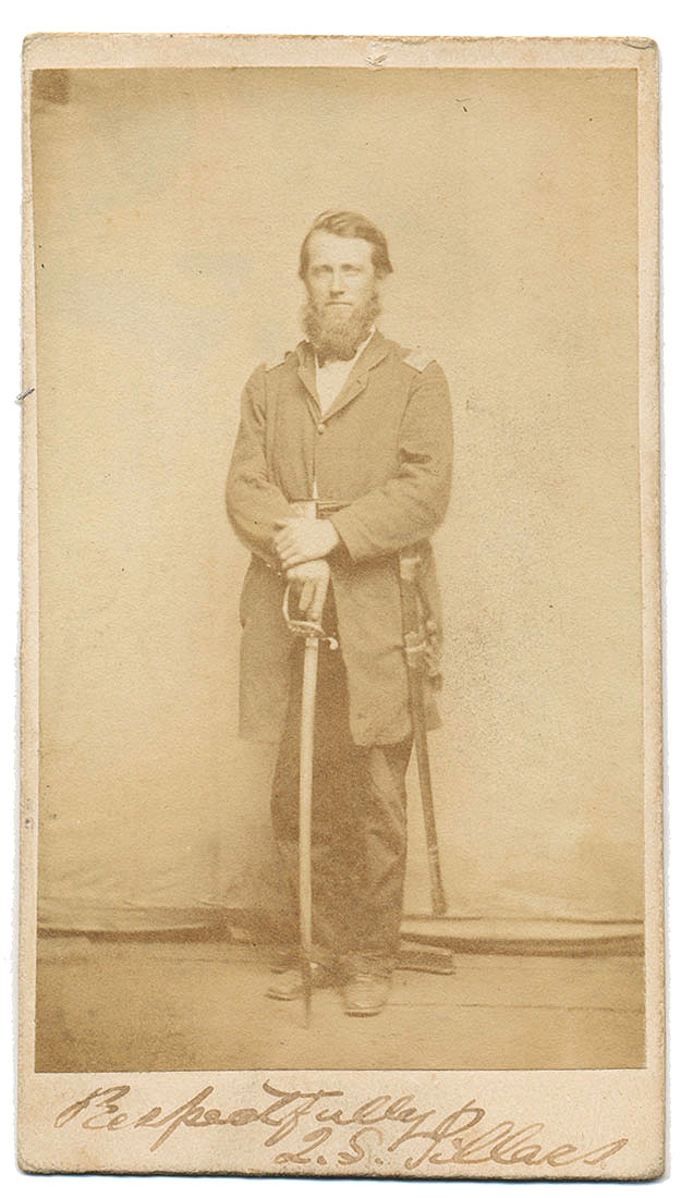 VERY NICE INK SIGNED FULL STANDING VIEW CDV OF THE COMMANDANT OF CAMP LIMA OHIO -  ISAIAH PILLARS