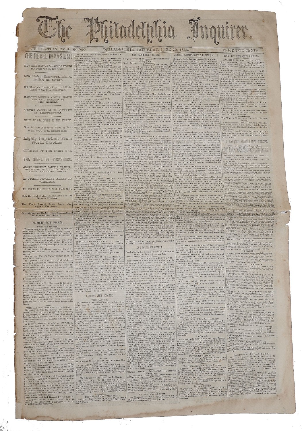 THE PHILADELPHIA INQUIRER—GETTYSBURG CAMPAIGN—JUNE 20, 1863