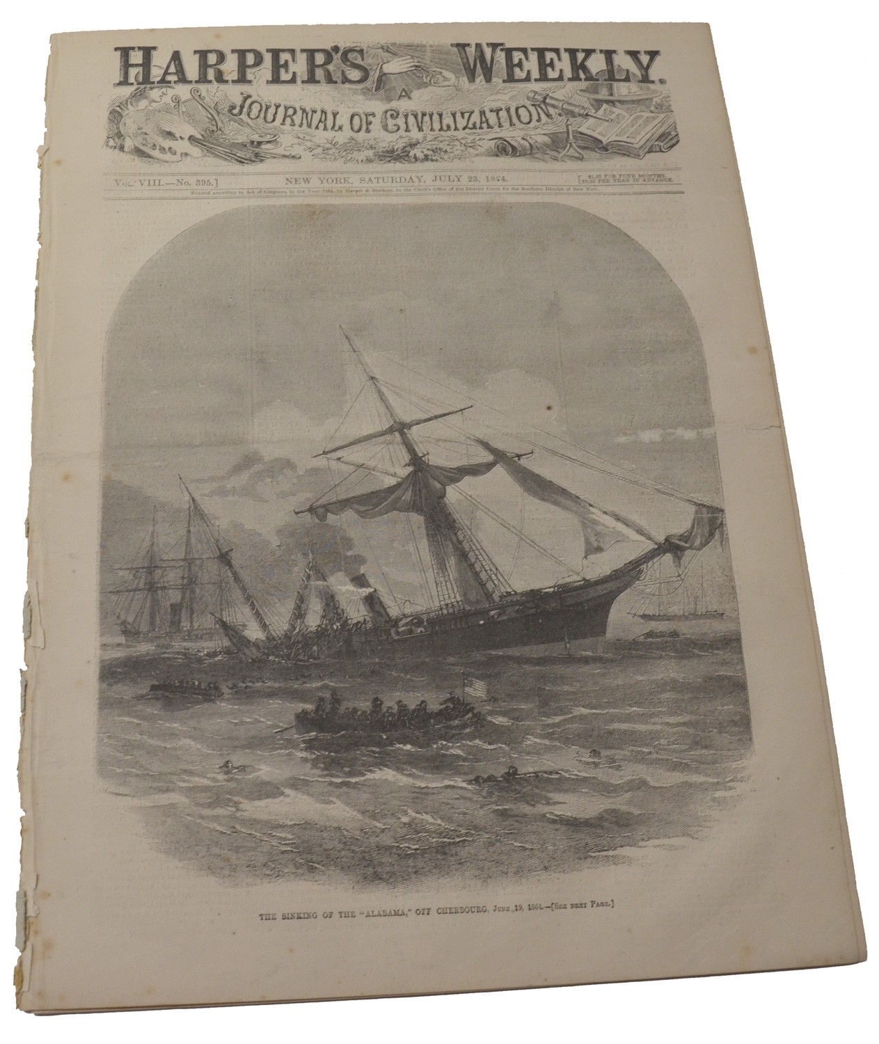 HARPER’S WEEKLY DATED JULY 23, 1864 – CSS </I>ALABAMA</I>