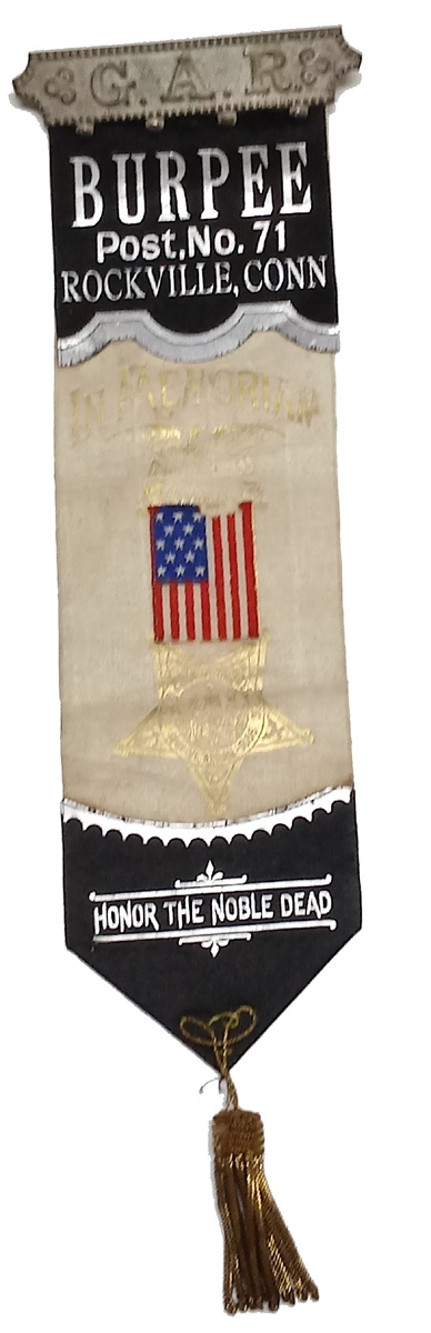 GAR MEMORIAL RIBBON FOR ROCKVILLE, CONNECTICUT POST
