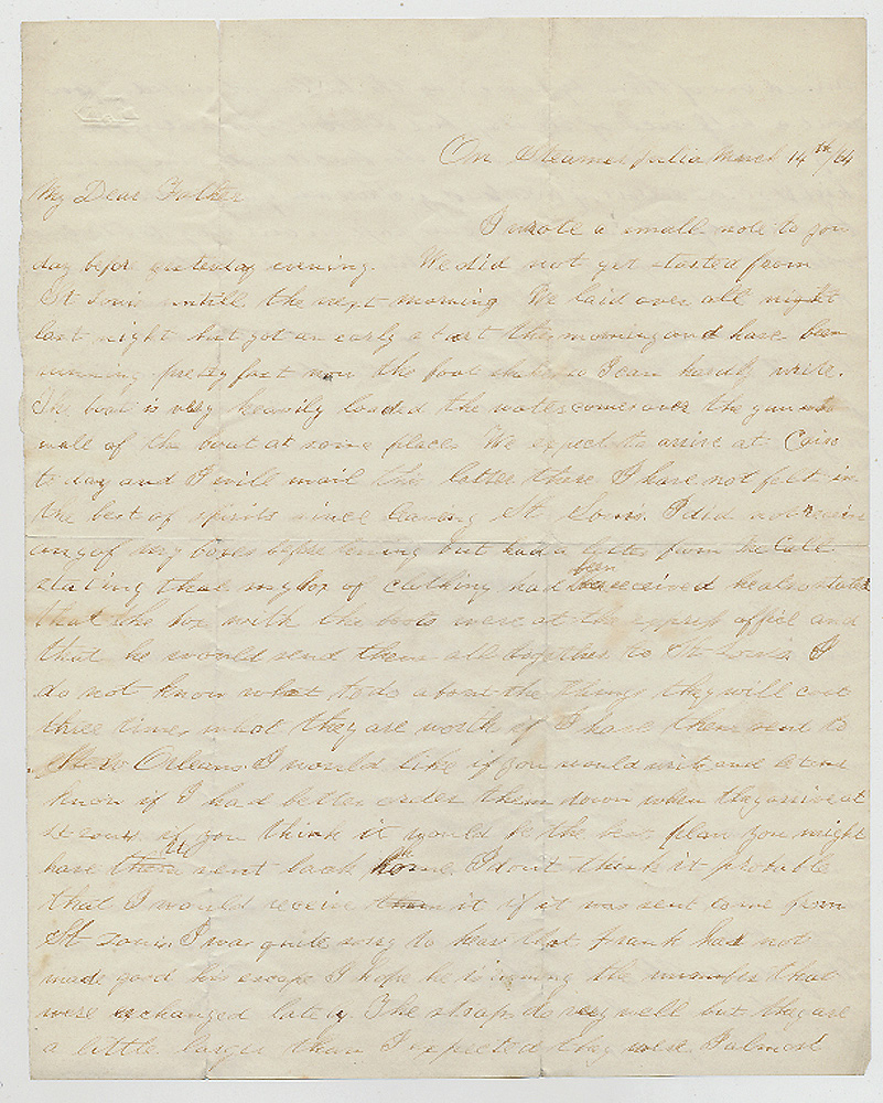 MARCH 1864 SOLDIER LETTER—PRIVATE ADAM KREPS, CO. A, 67TH US COLORED TROOPS, TO HIS FATHER