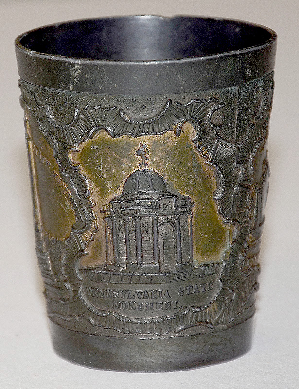 EARLY DECORATED HEAVY BRASS GETTYSBURG SOUVENIR TUMBLER