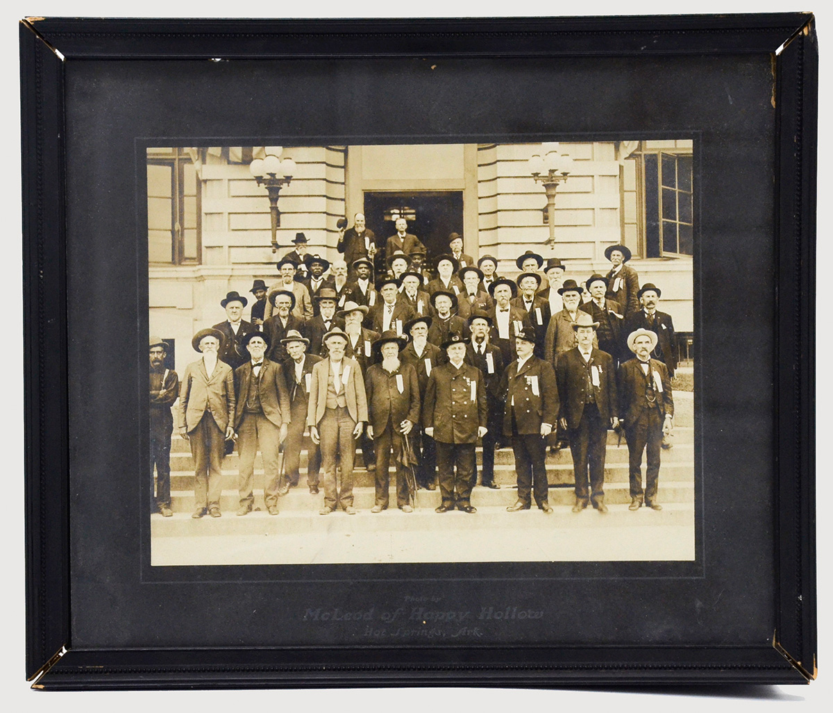 FRAMED PHOTO OF MEDAL OF HONOR RECIPIENT WILMON W. BLACKMAR WITH UNION VETERANS IN ARKANSAS - INCLUDING THREE MEN FROM THE US COLORED TROOPS 
