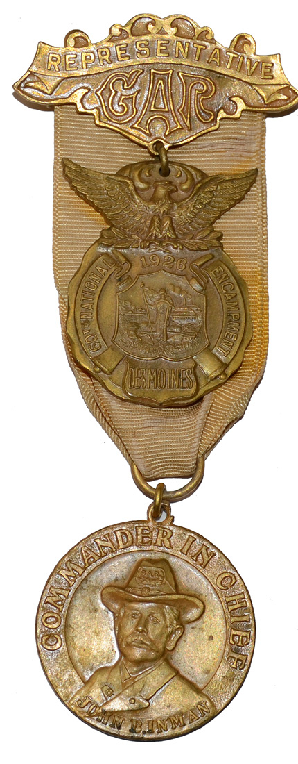GAR BADGE 60TH NATIONAL ENCAMPMENT DES MOINES 1926