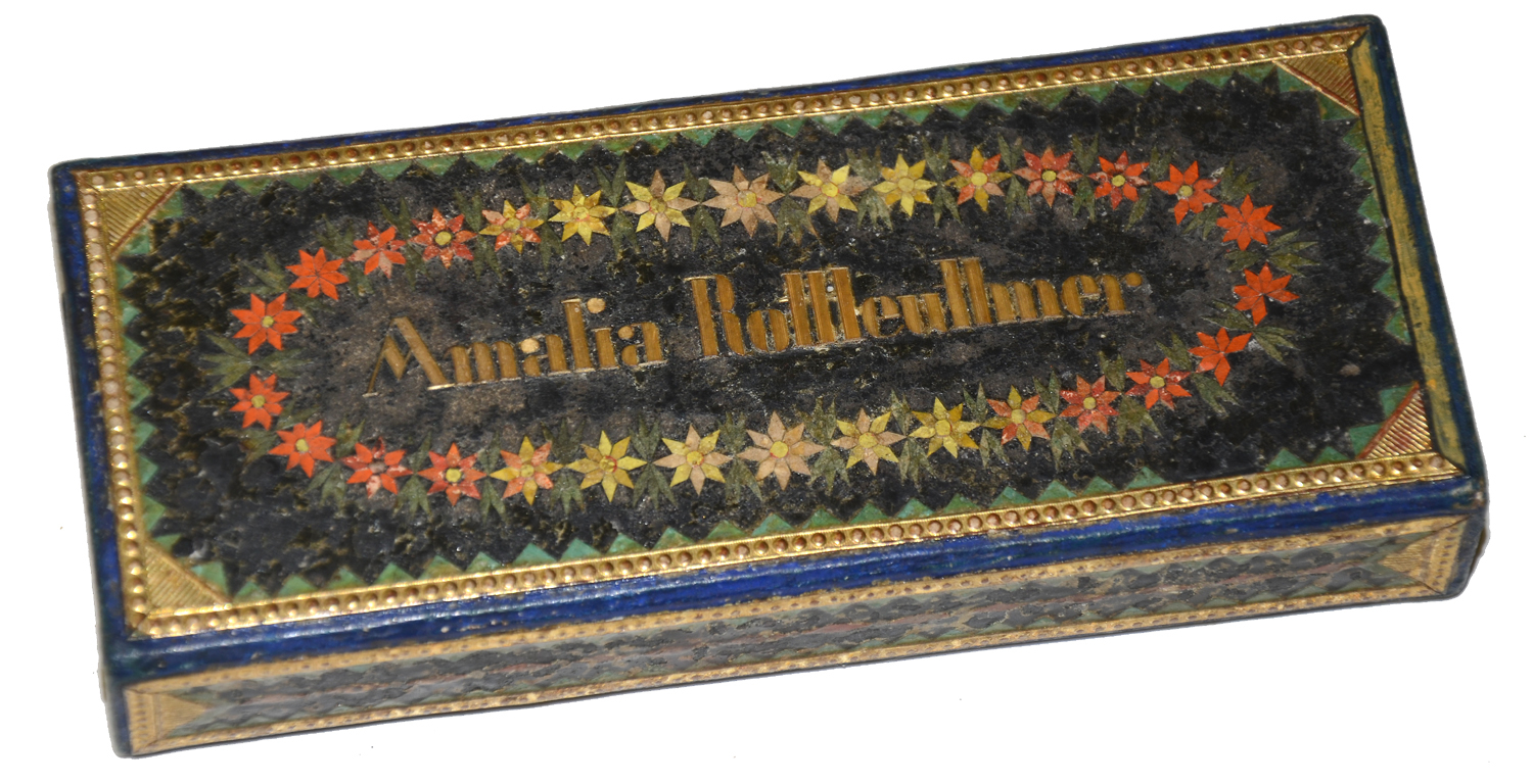 GERMAN POW ART - MOSAIC BOX WITH HAIR CHAIN, 1851