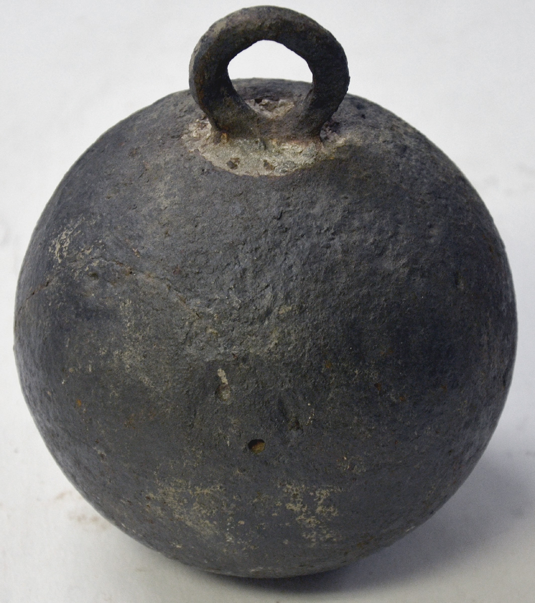 CS 12-POUNDER, SPHERICAL CASE SHOT, SIDE LOADER MADE INTO FARM WEIGHT