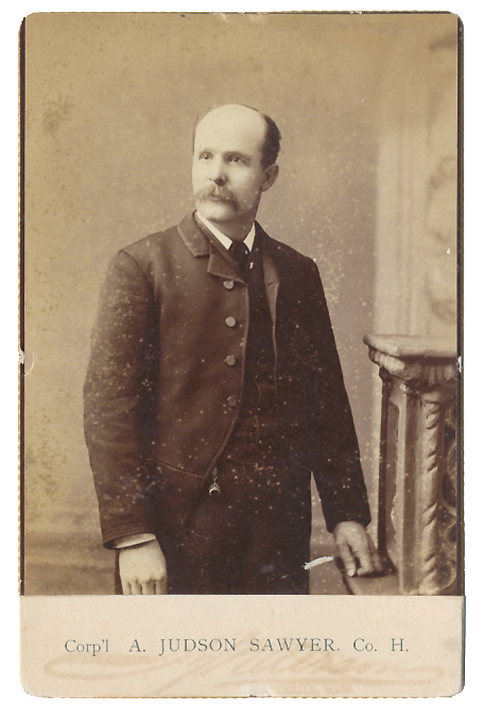 POST-WAR CABINET CARD PHOTO OF 2ND NEW HAMPSHIRE PRIVATE WOUNDED AT WILLIAMSBURG – ADONIRAM JUDSON SAWYER