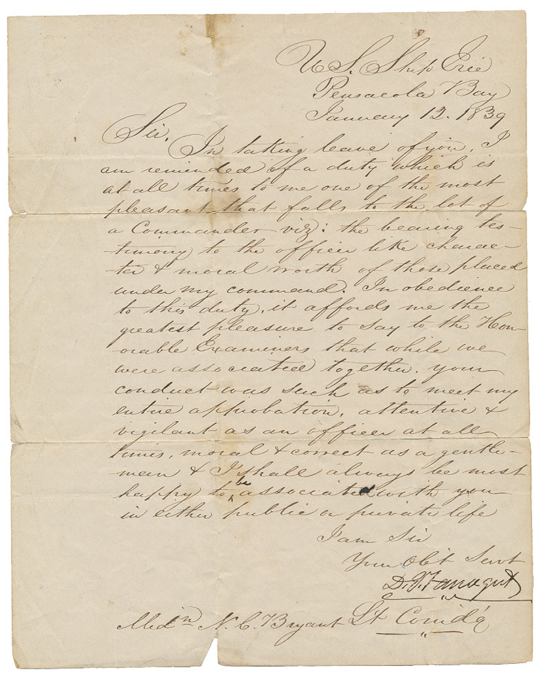LIEUTENANT DAVID G. FARRAGUT, USN SIGNED LETTER